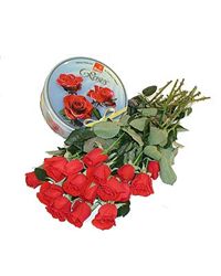 красные розы с печеньем